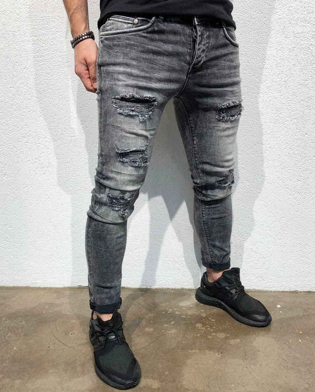 Sneakerjeans - Gray Ripped Skinny Jeans B149