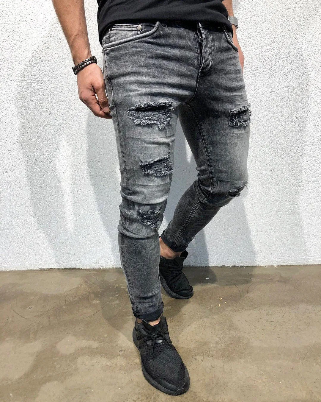 Sneakerjeans - Gray Ripped Skinny Jeans B149