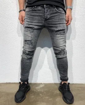 Sneakerjeans - Gray Ripped Skinny Jeans B149