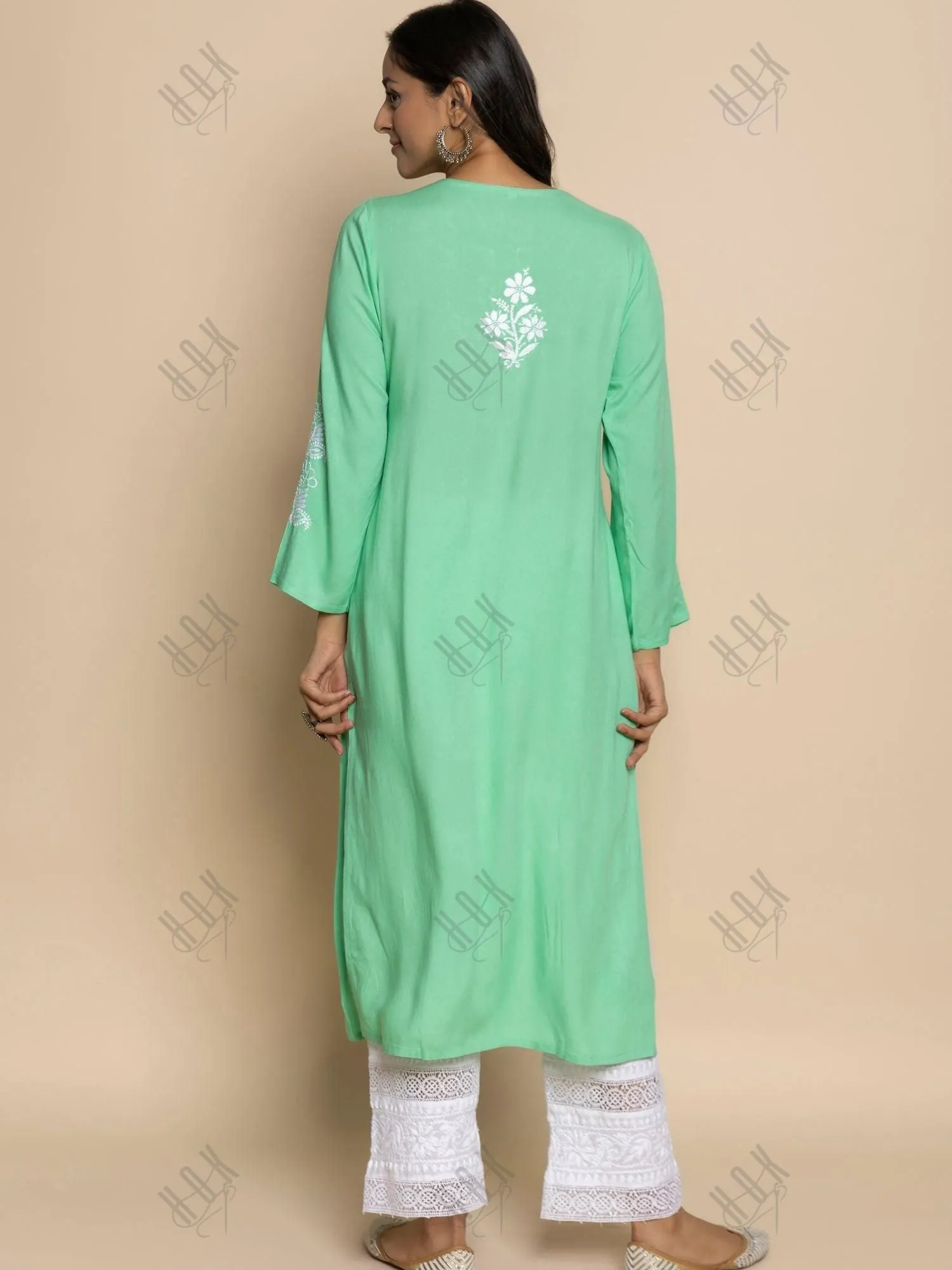 Tarika in Hand Embroidered Chikankari Kurta in Sea Green