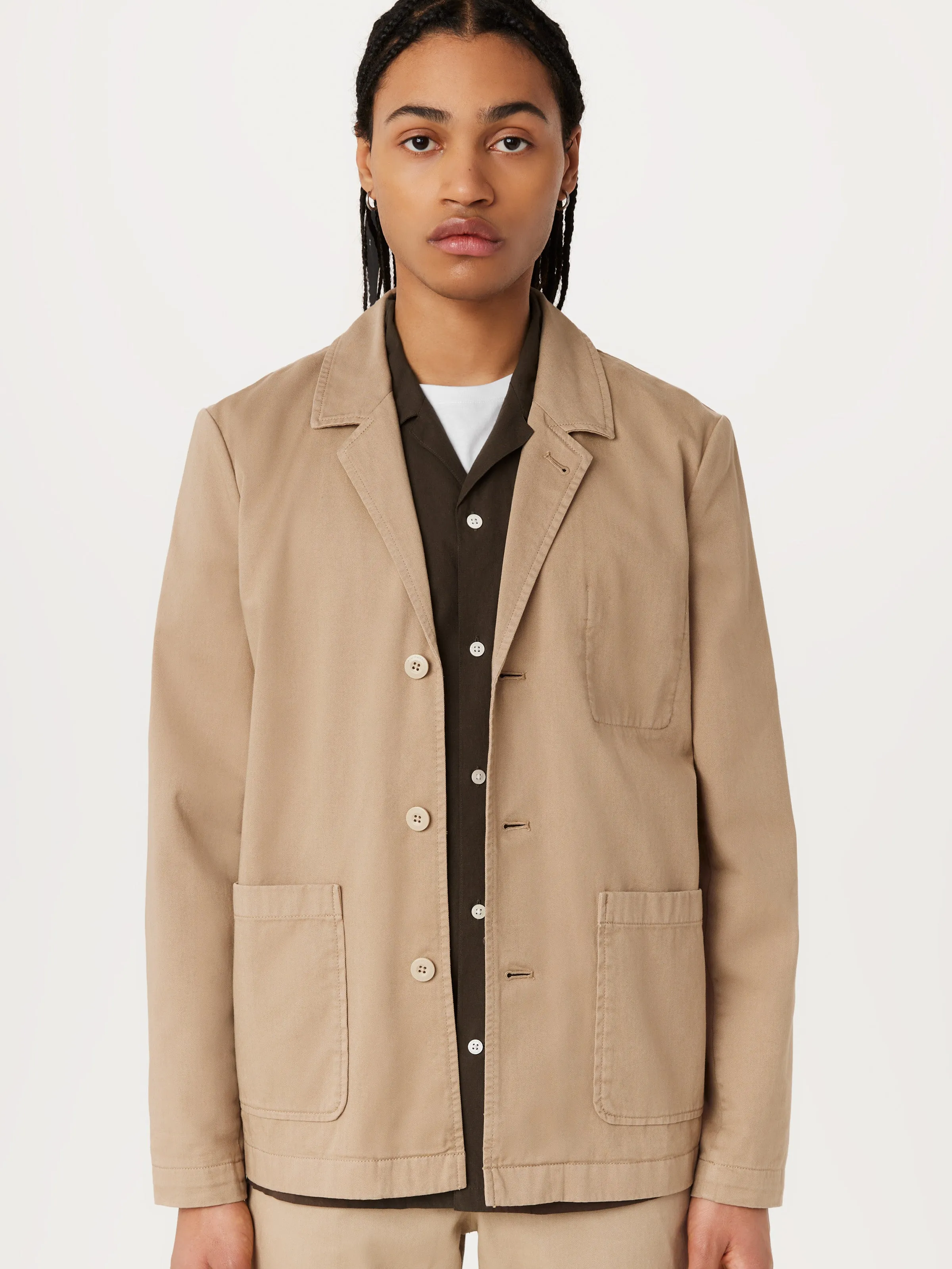 The 3-Button Twill Blazer in Sandstone