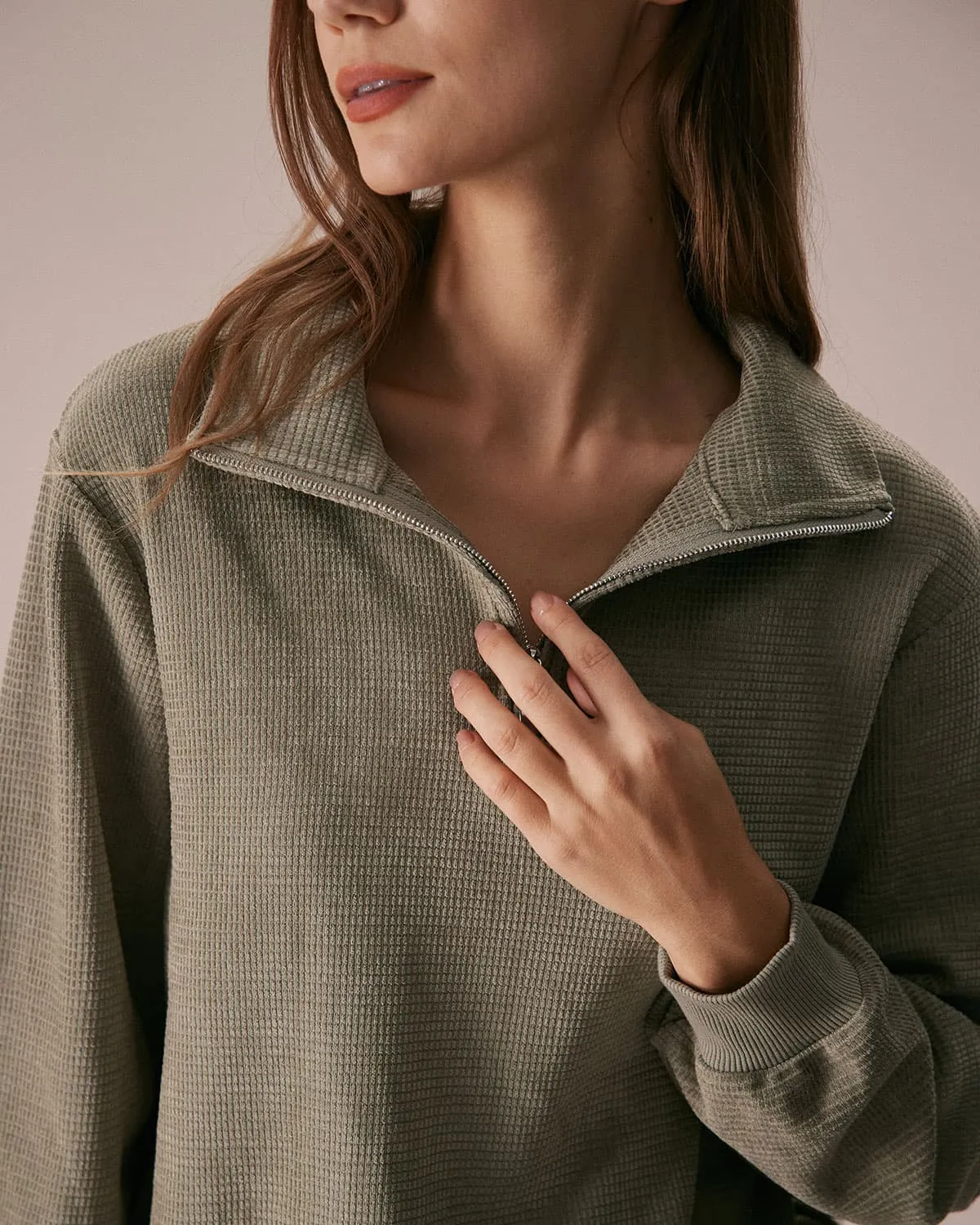 The Green Half Zip Drop Shoulder Sweatshirt