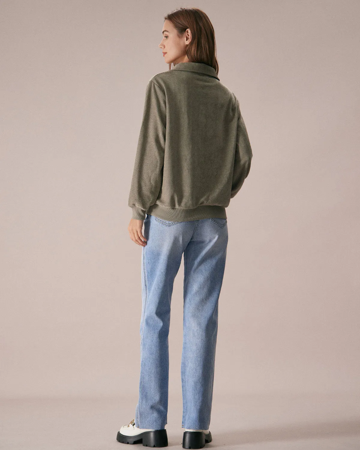 The Green Half Zip Drop Shoulder Sweatshirt