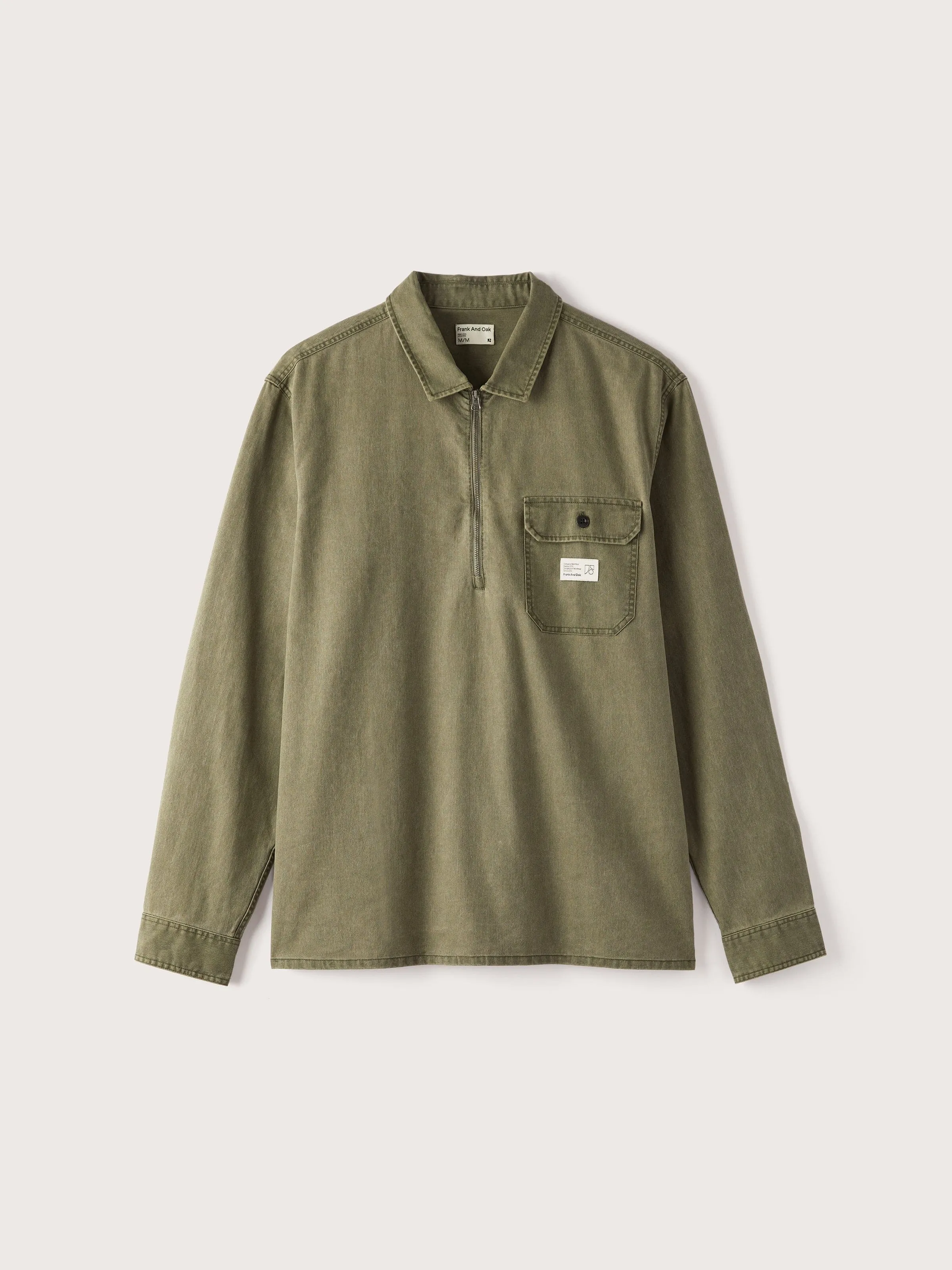 The Half-Zip Twill Popover Overshirt in Khaki