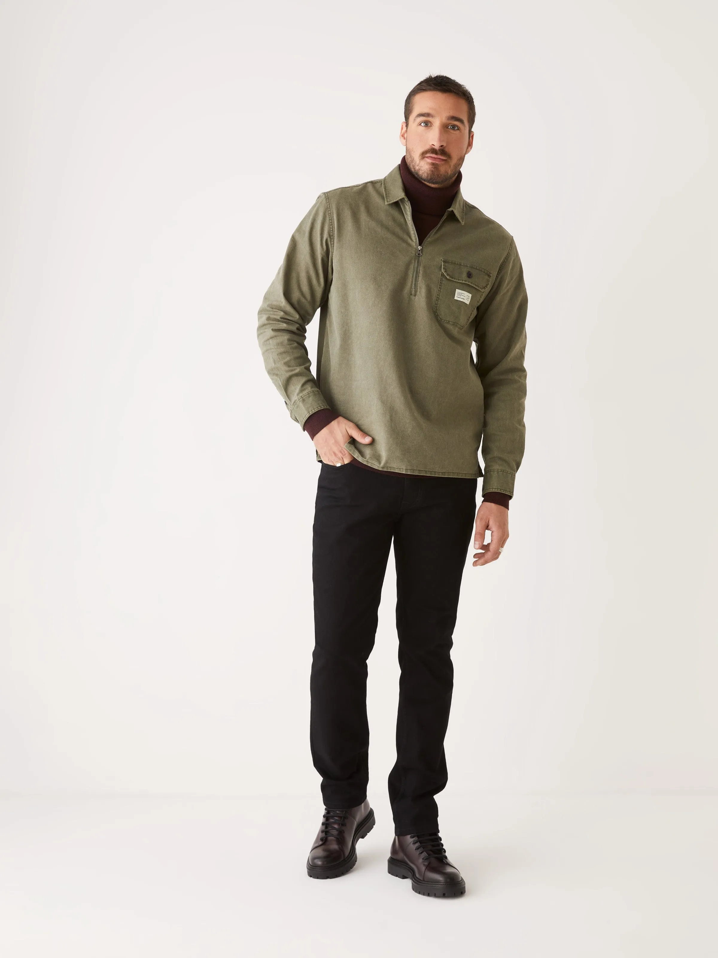 The Half-Zip Twill Popover Overshirt in Khaki