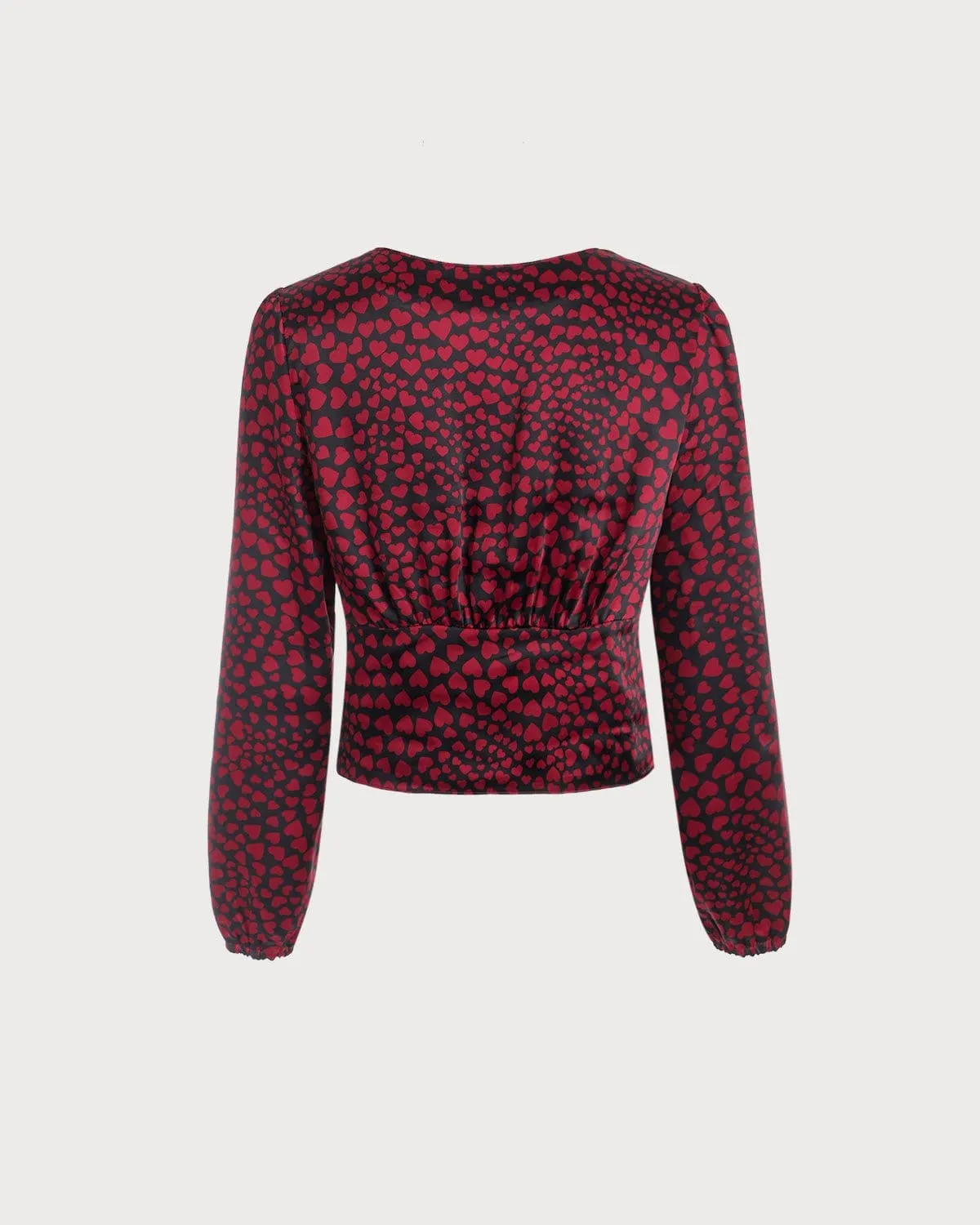 The Red V Neck Heart Print Crop Blouse