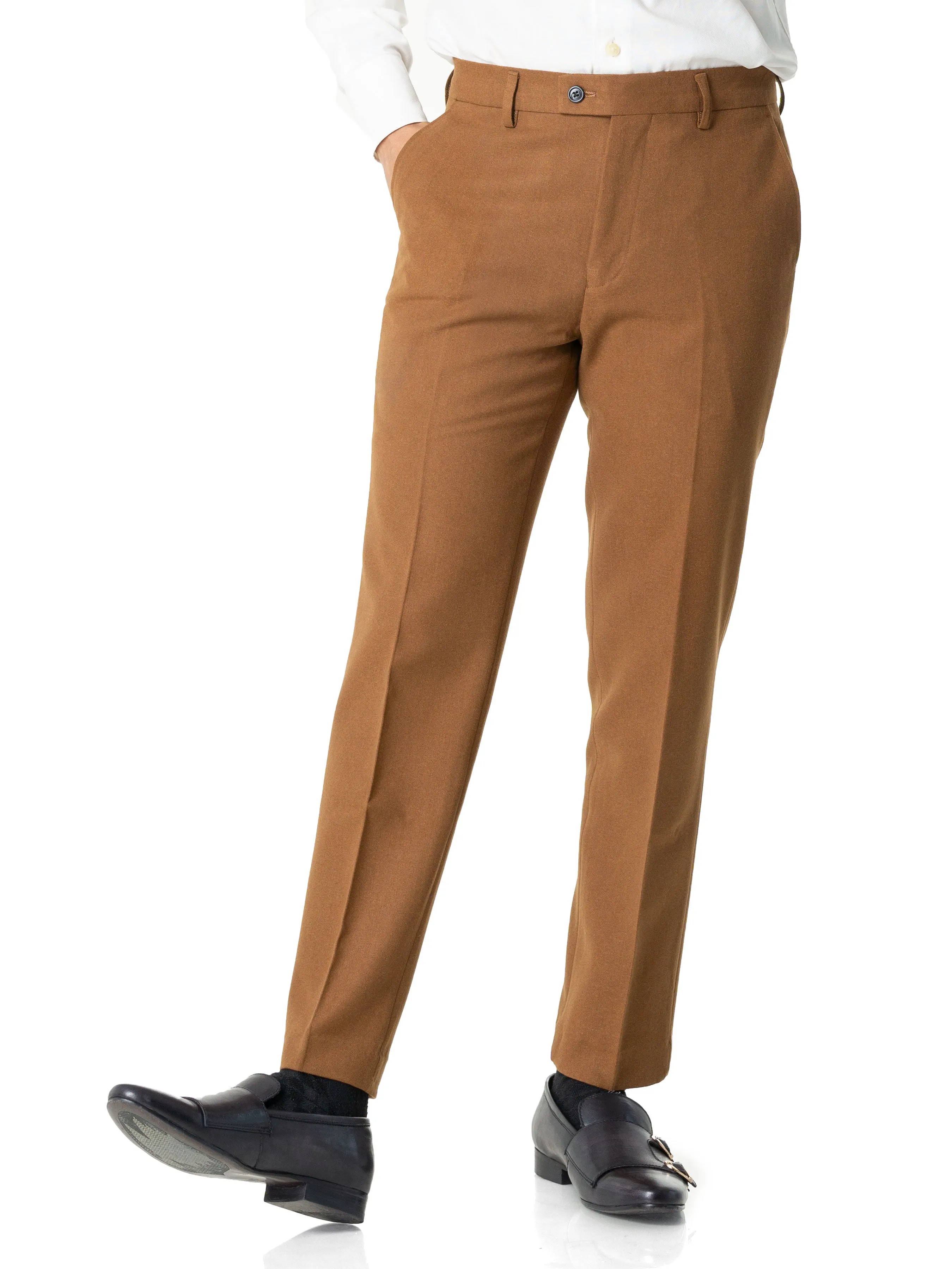 Trousers With Belt Loop - Cinnamon Textured Plain (Stretchable)