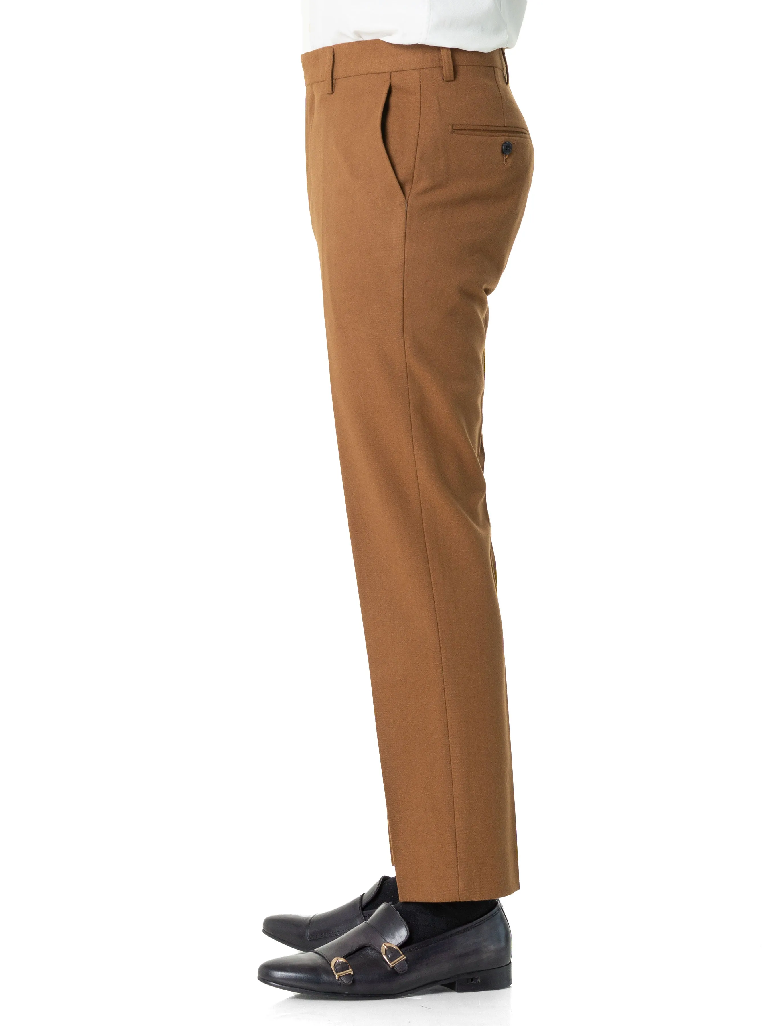 Trousers With Belt Loop - Cinnamon Textured Plain (Stretchable)