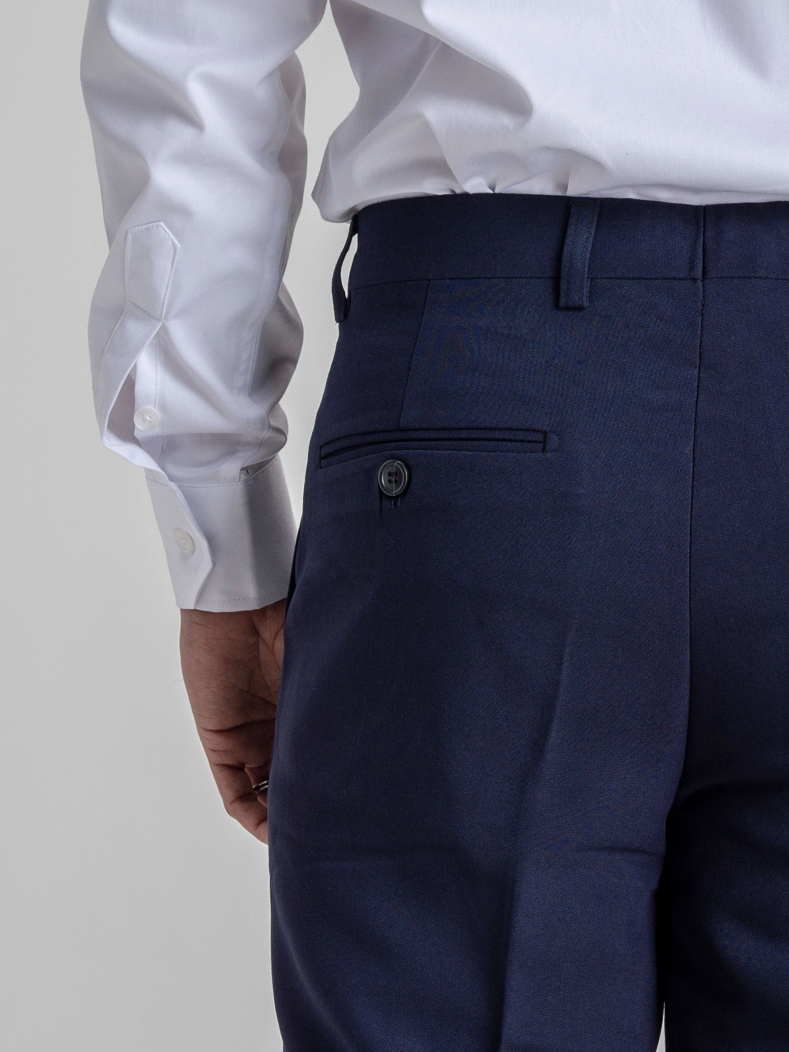 Trousers With Belt Loop -  Navy Blue Plain (Stretchable)