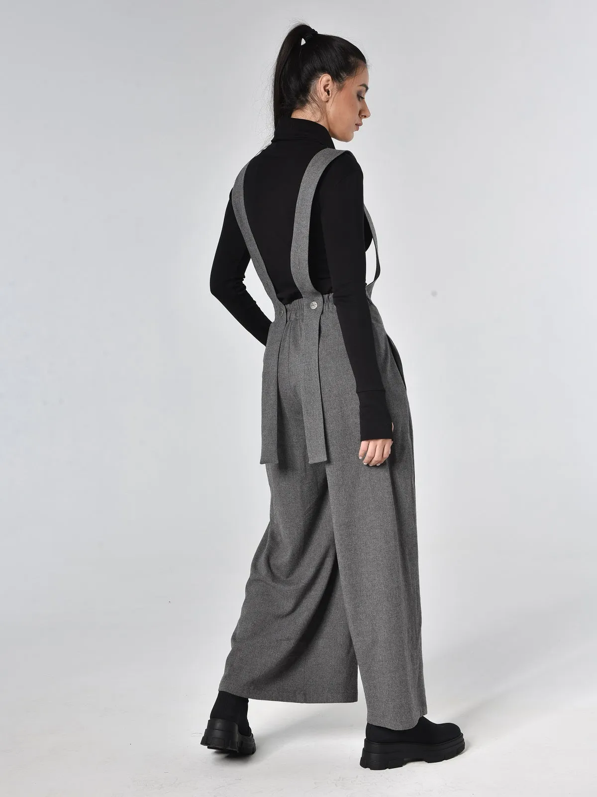 Wide-Leg Wool Pants With Suspenders