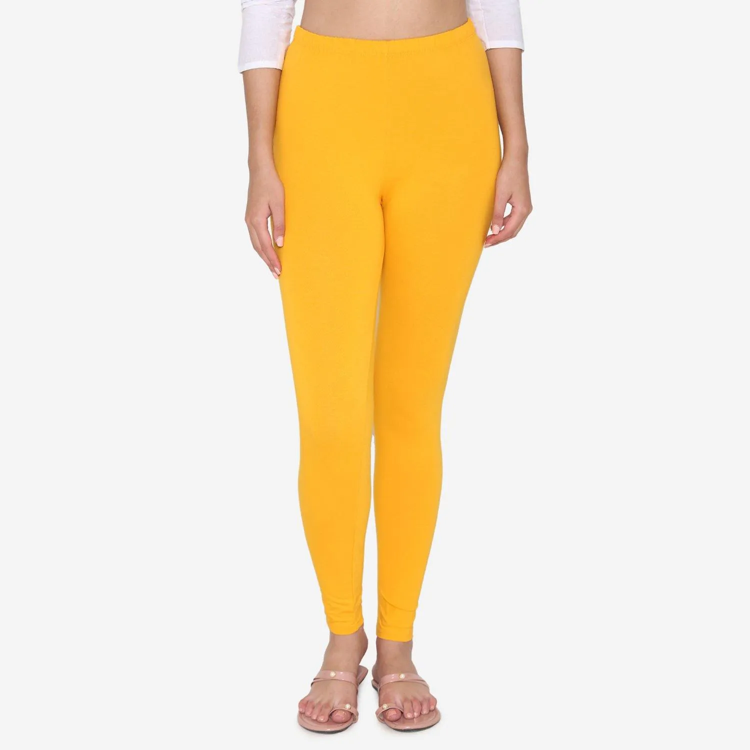 Women's Cotton Ankle leggings (Free Size) - Marigold