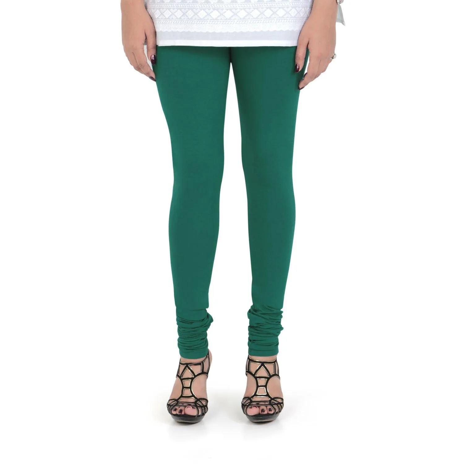 Women's Cotton Churidar Leggings (Free Size) - Mountain Green