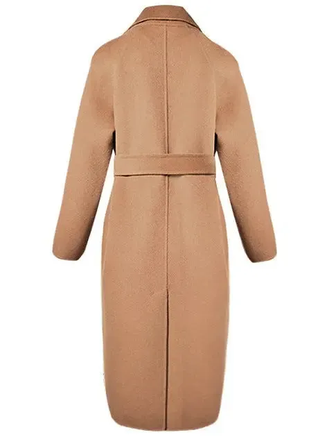 Women’s Double-Breasted Belted Wool Coat, Camel