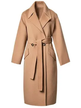 Women’s Double-Breasted Belted Wool Coat, Camel