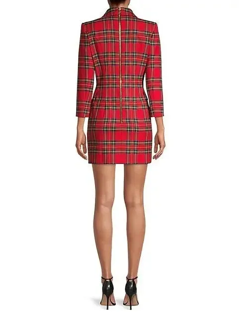 Women’s Double-Breasted Red Tartan Blazer-Dress