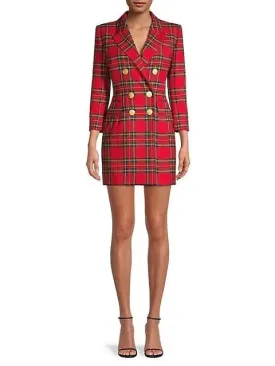 Women’s Double-Breasted Red Tartan Blazer-Dress