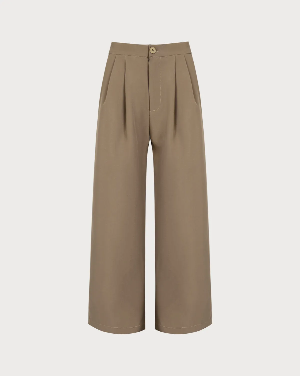 Women's Khaki High Waisted Wide-Leg Pants