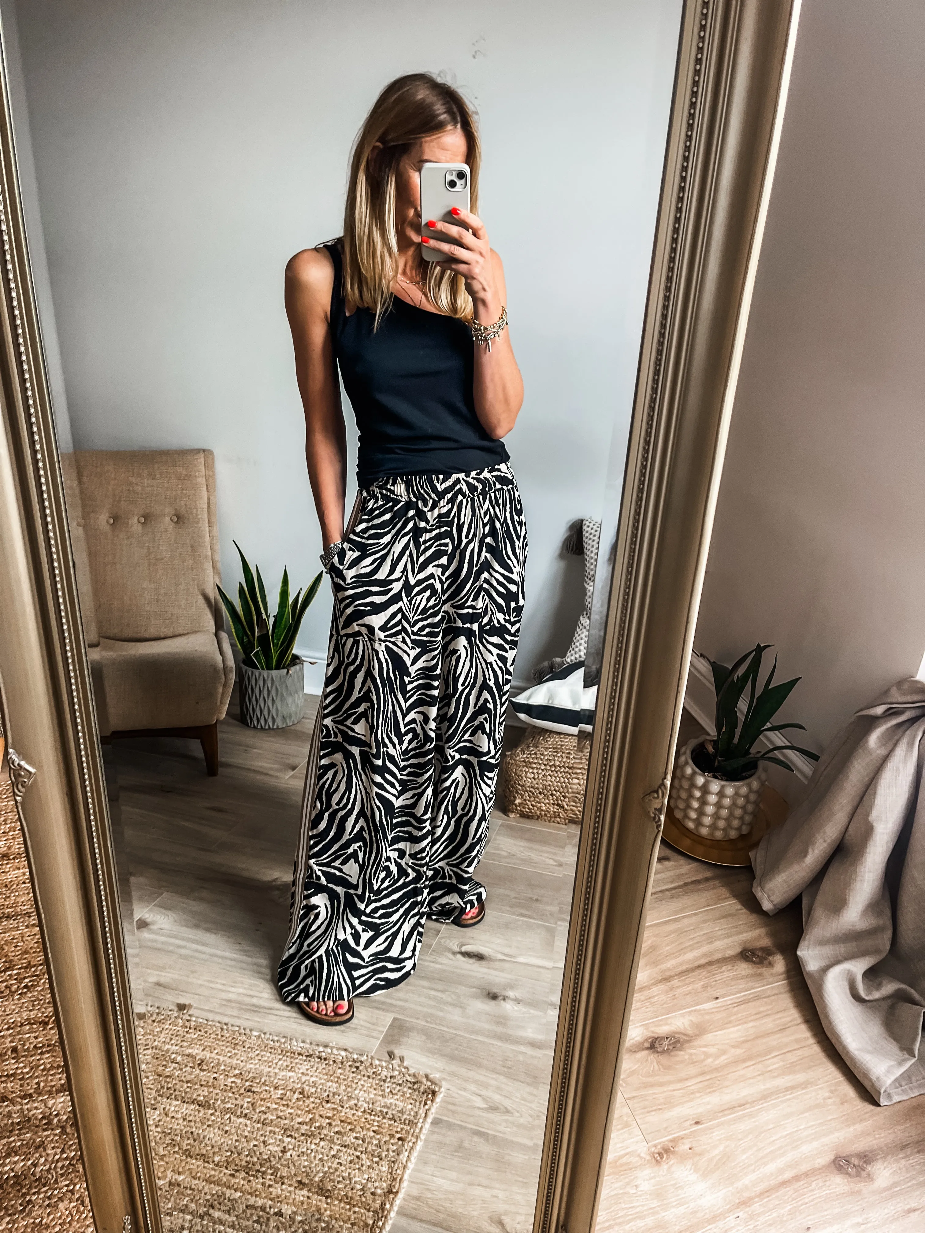 Zebra Print Side Stripe Trousers