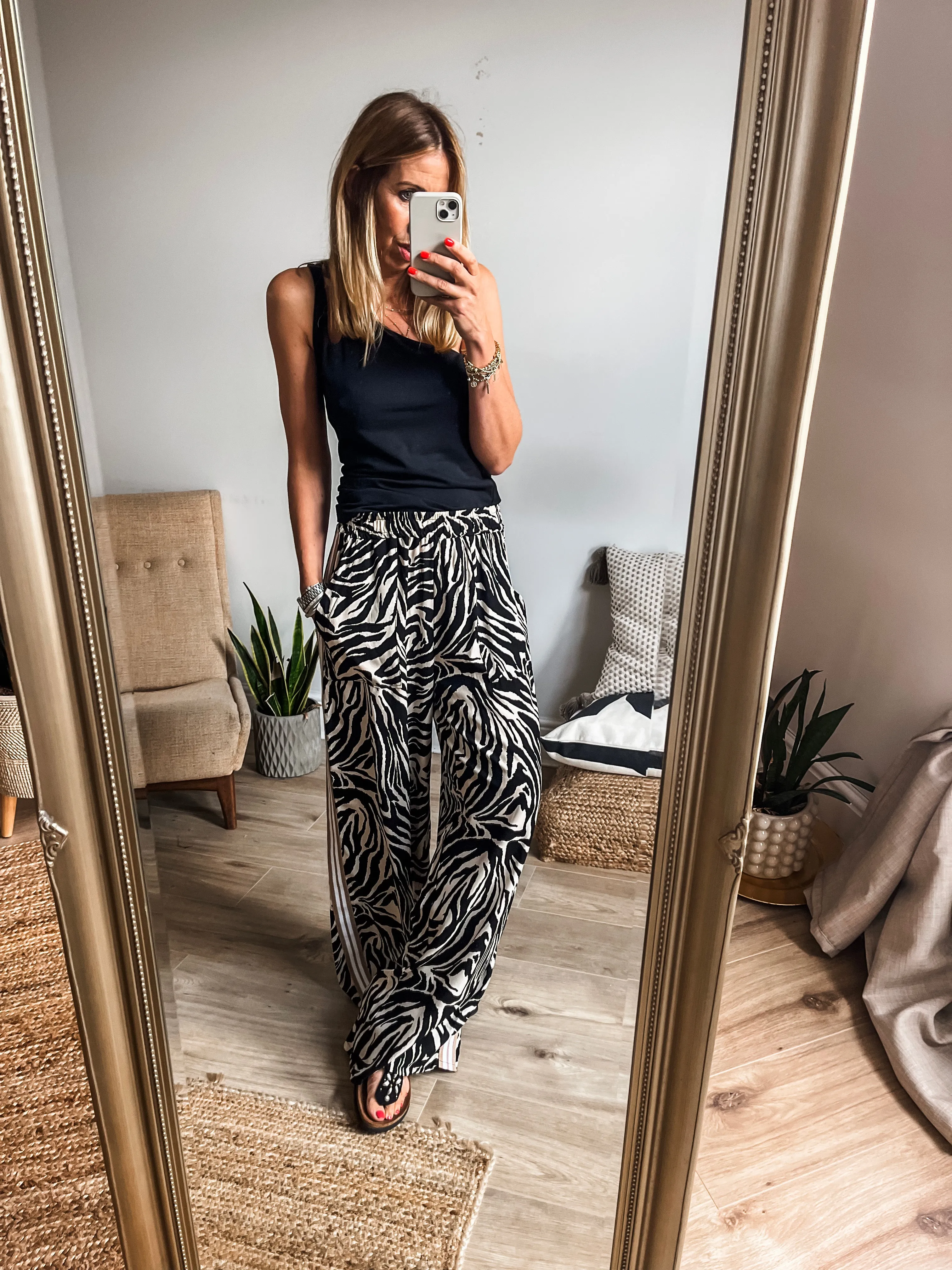 Zebra Print Side Stripe Trousers