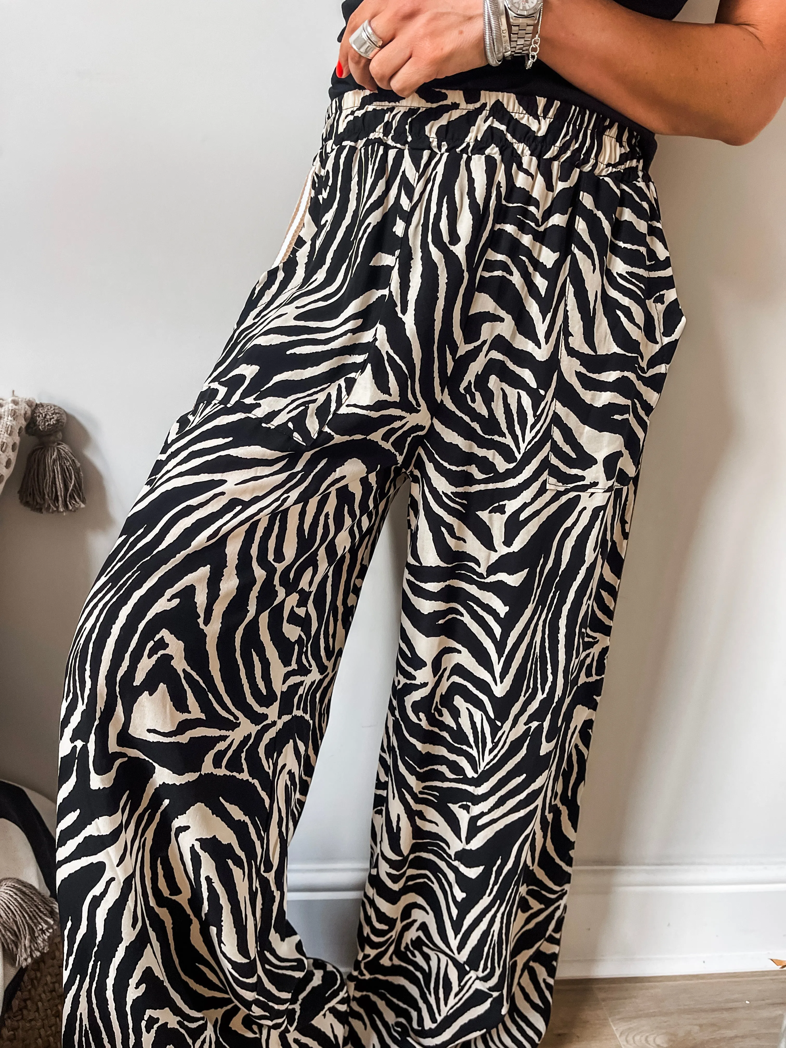 Zebra Print Side Stripe Trousers