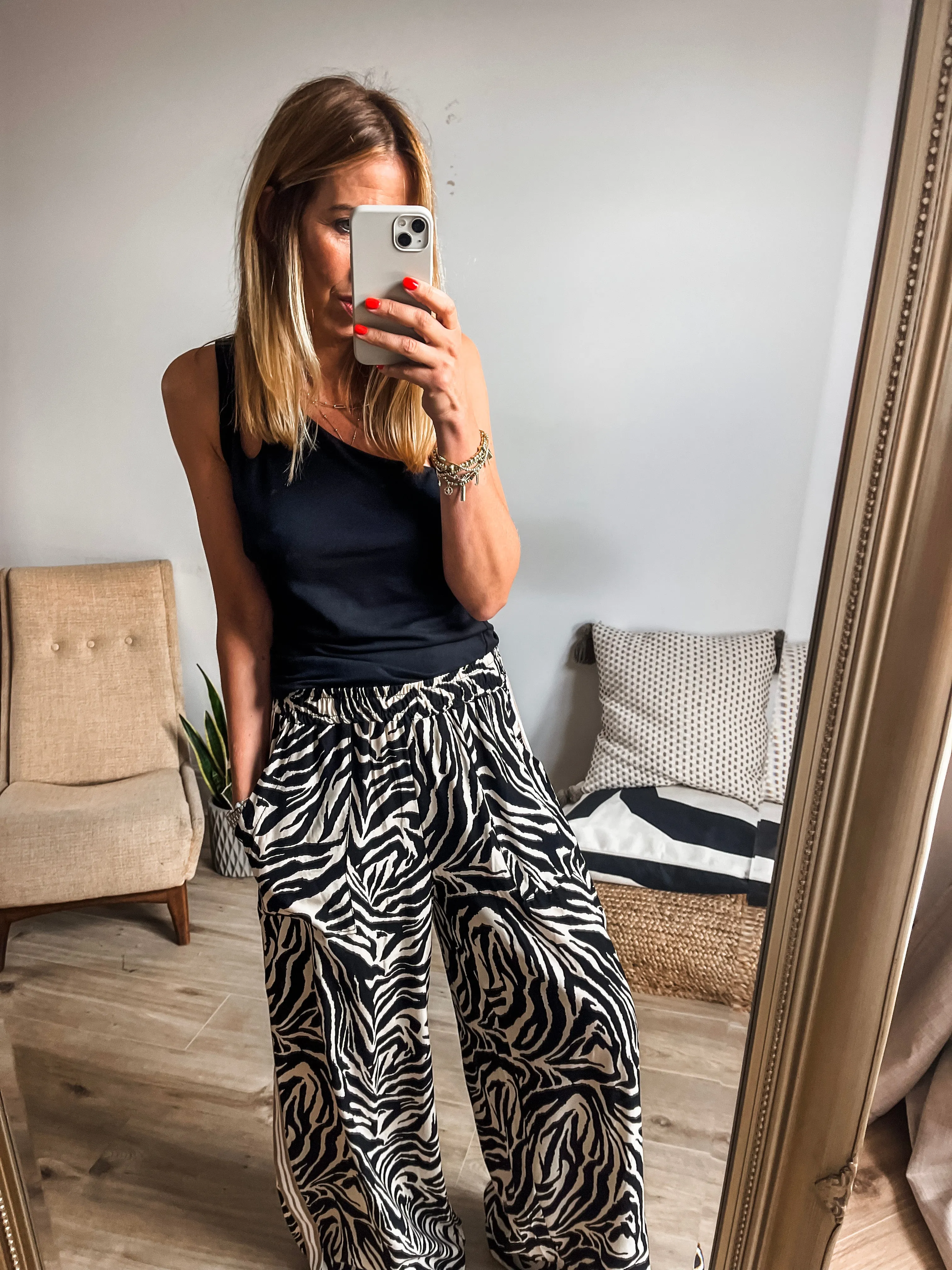 Zebra Print Side Stripe Trousers